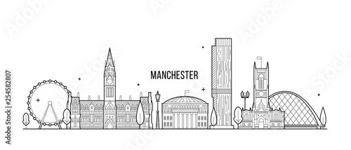 Manchester Greater England UK vector skyline line