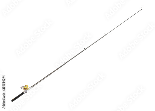 Foto Spinning rod for fishing isolated on white.