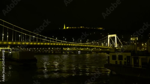 Budapest Erzsebet bridge and danube fast foward night shot photo