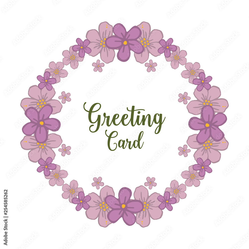 Vector illustration writing of greeting card with crowd bright purple flower frames