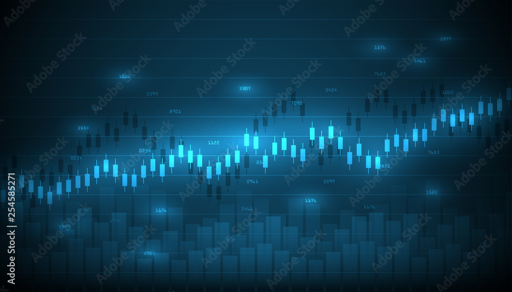 Stock exchange chart market investment trading with world map. Trading platform. Business graph. Vector Illustration