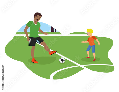 Vector Flat African American Dad Plays Football.
