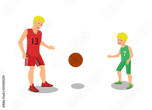 Vector Flat Father Playing with Guys Basketball.