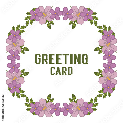 Vector illustration writing of greeting card with crowd bright purple flower frames