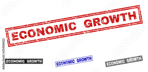Grunge ECONOMIC GROWTH rectangle stamp seals isolated on a white background. Rectangular seals with grunge texture in red, blue, black and gray colors.