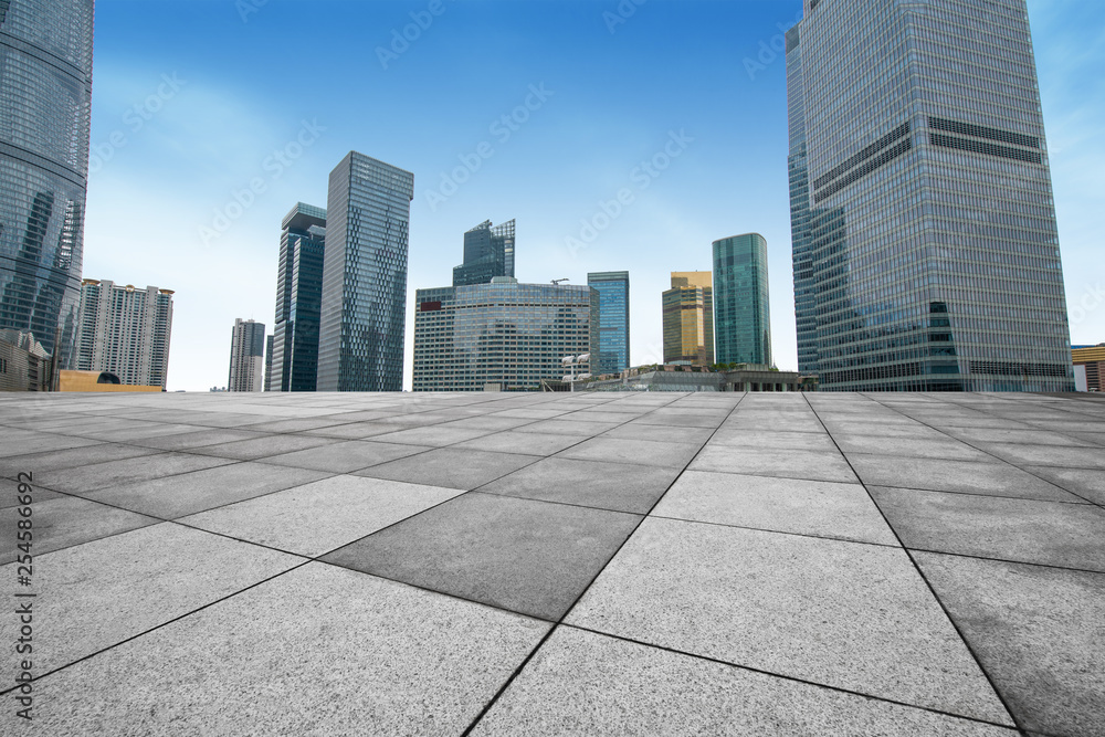 empty square with city skyline