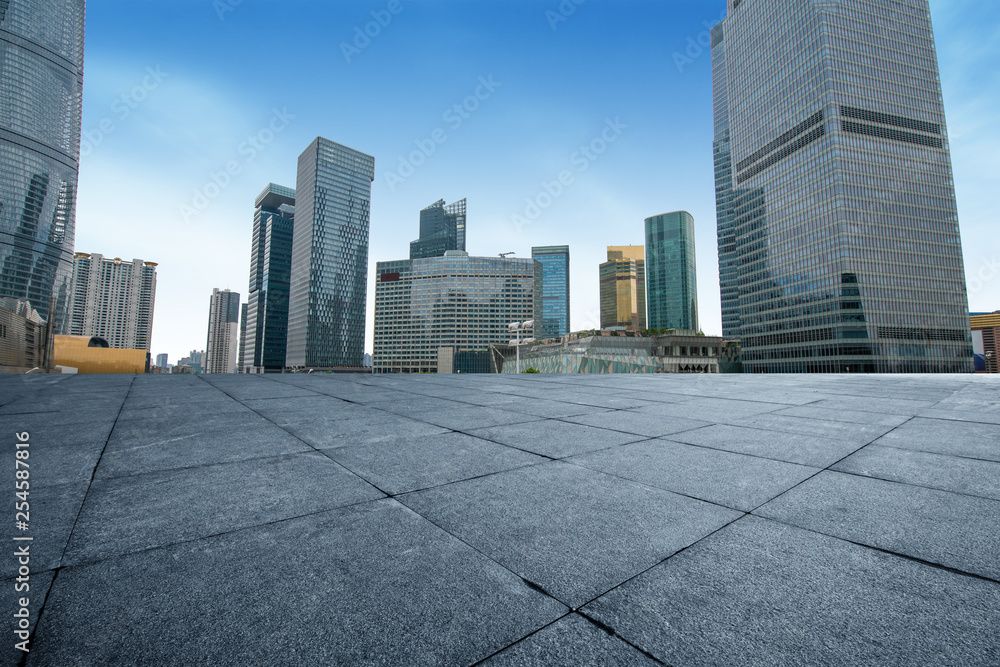 empty square with city skyline