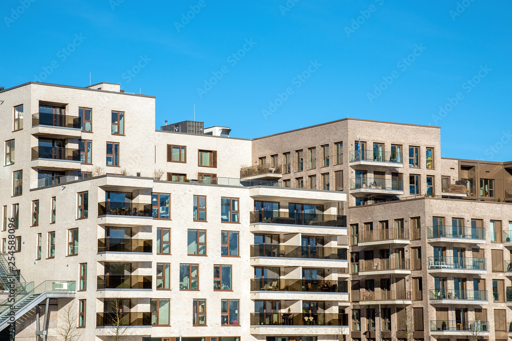 Modern apartment houses in the Hafencity in Hamburg