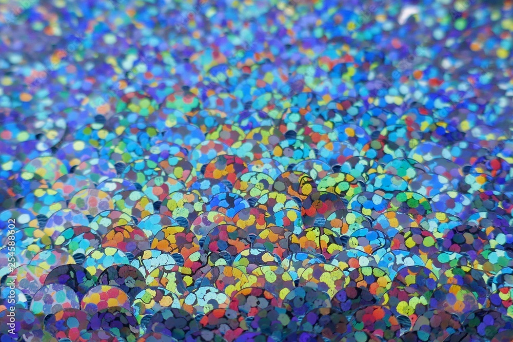 Obraz premium Sequins macro background.holographic blue gray sequins macro.ridescent fabric.Scales background. fabric background.sparkling sequined textile