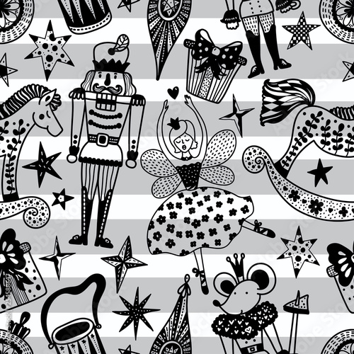 Silver Christmas vector seamless Nutcracker pattern. Seamless pattern can be used for wallpaper, pattern fills, web page background, surface textures.