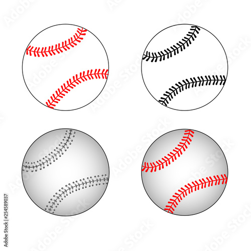 Isolated baseball set. Baseball balls. Baseball elements. Flat design.