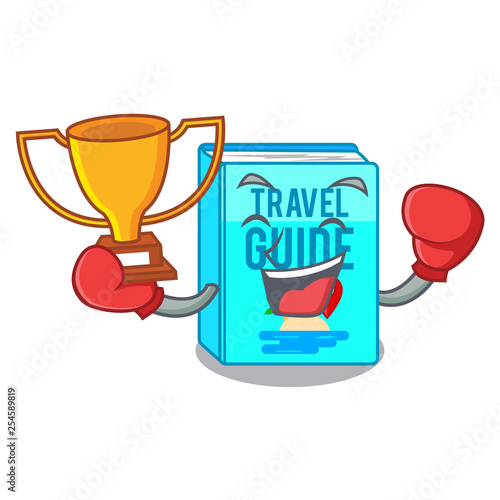 Boxing winner travel guide book above table cartoon