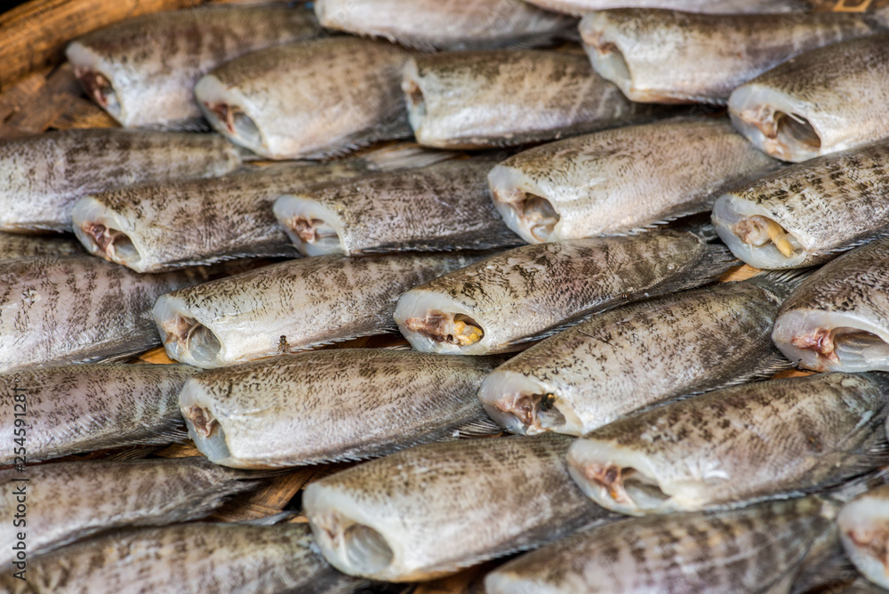 Close up Fishes (Trichogaster pectoralis) arrange on rattan in market.Raw food ingredients. Close up Fishes (Trichogaster pectoralis) arrange on rattan in market.Raw food ingredients.