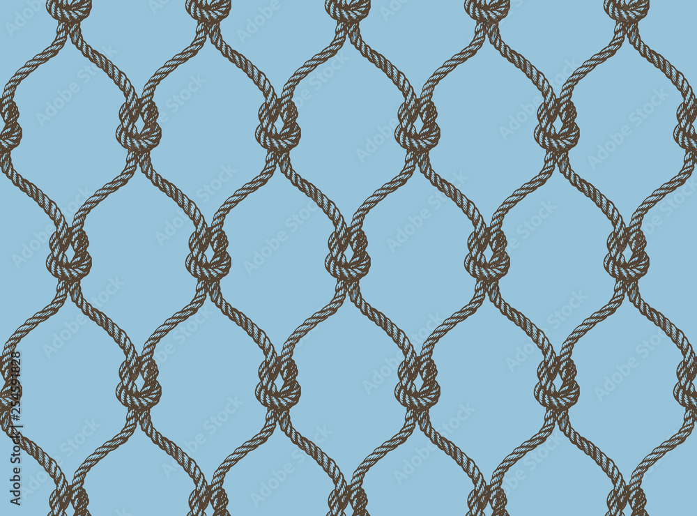Rope seamless tied fishnet damask pattern. Blue and brown colors. Rich ornament, old Damascus style pattern for wallpapers, textile, Scrapbooking etc.