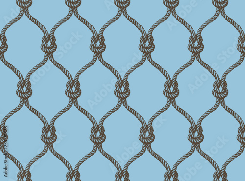 Rope seamless tied fishnet damask pattern. Blue and brown colors. Rich ornament, old Damascus style pattern for wallpapers, textile, Scrapbooking etc.