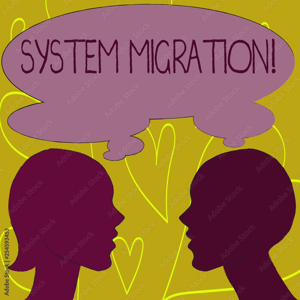 Writing note showing System Migration. Business concept for Moving programs to another platform