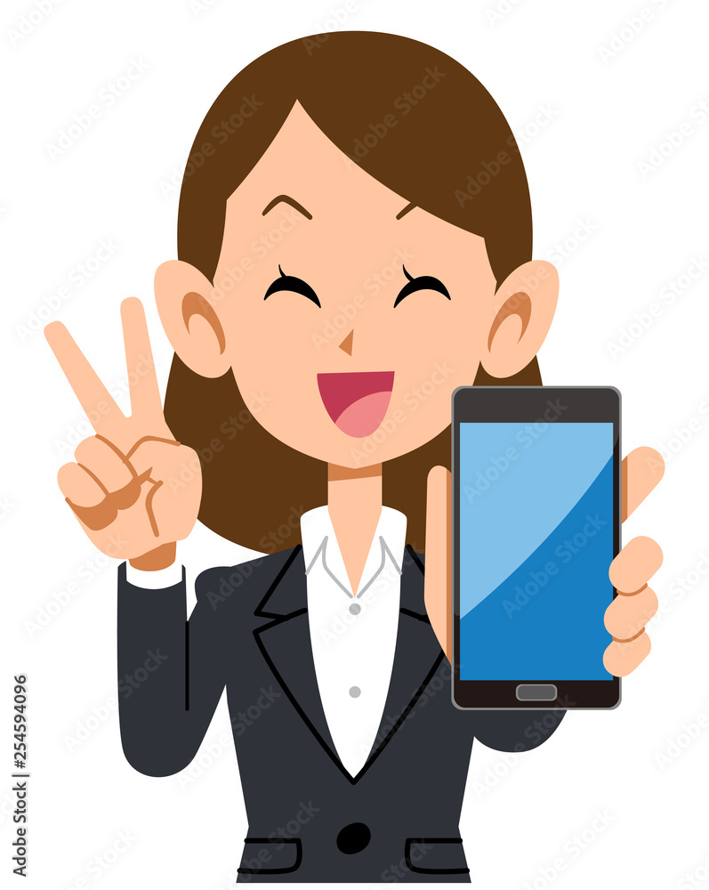 スマートフォンを持って喜ぶビジネスウーマン