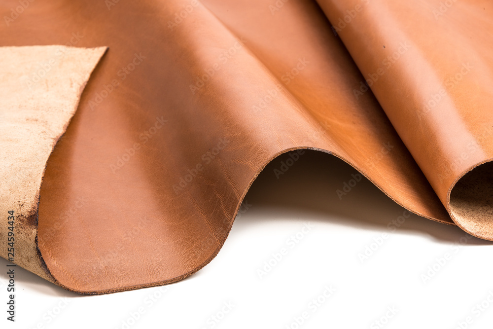 Tanned leather dyed in brown color Tanned leather dyed in brown color