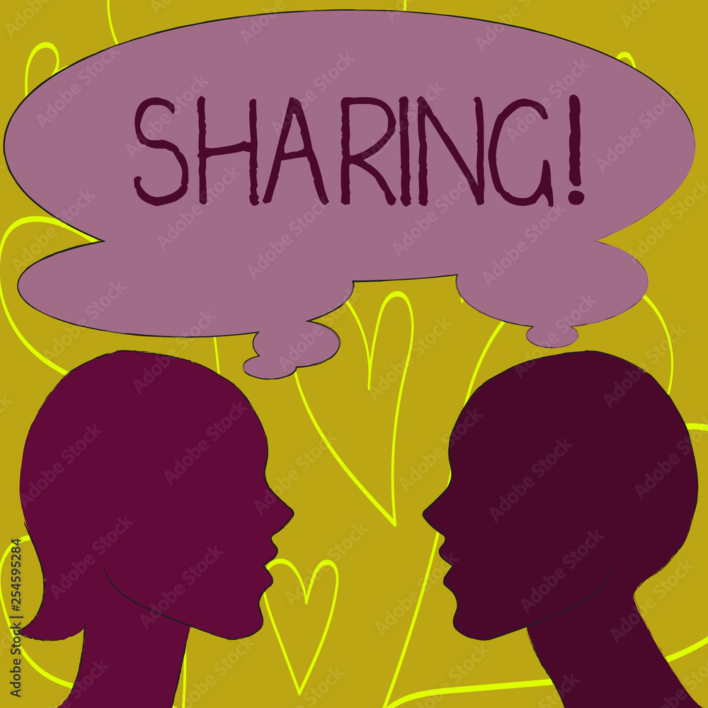 Writing note showing Sharing. Business concept for To Share Give a portion of something to another Possess in common