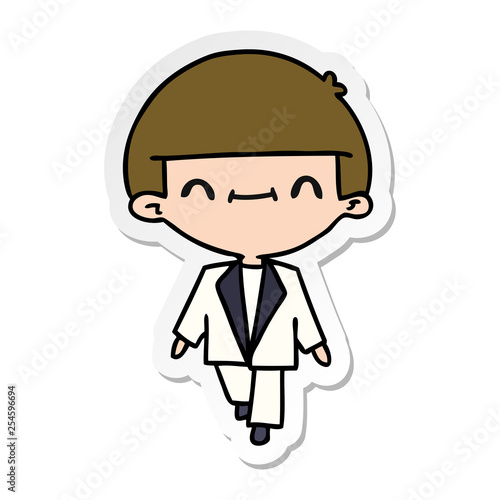 sticker cartoon of cute kawaii boy in suit