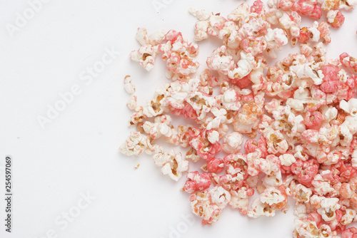 strawberry popcorn in white background