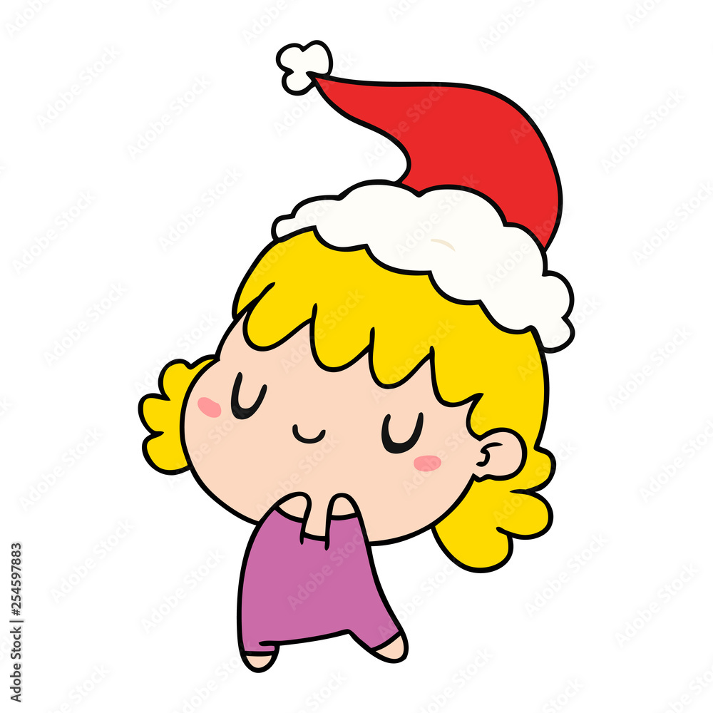 Fototapeta premium christmas cartoon of kawaii girl