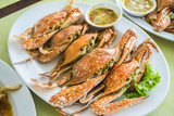 Sea crab grilled serve with sauce