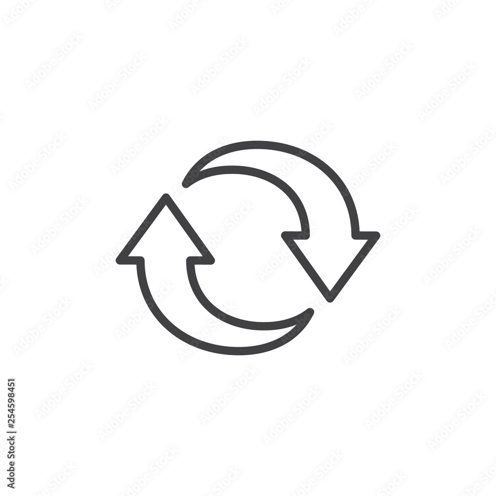 Synchronization arrows line icon. linear style sign for mobile concept and web design. Refresh rotate arrow outline vector icon. Symbol, logo illustration. Pixel perfect vector graphics Synchronization arrows line icon. linear style sign for mobile concept and web design. Refresh rotate arrow outline vector icon. Symbol, logo illustration. Pixel perfect vector graphics