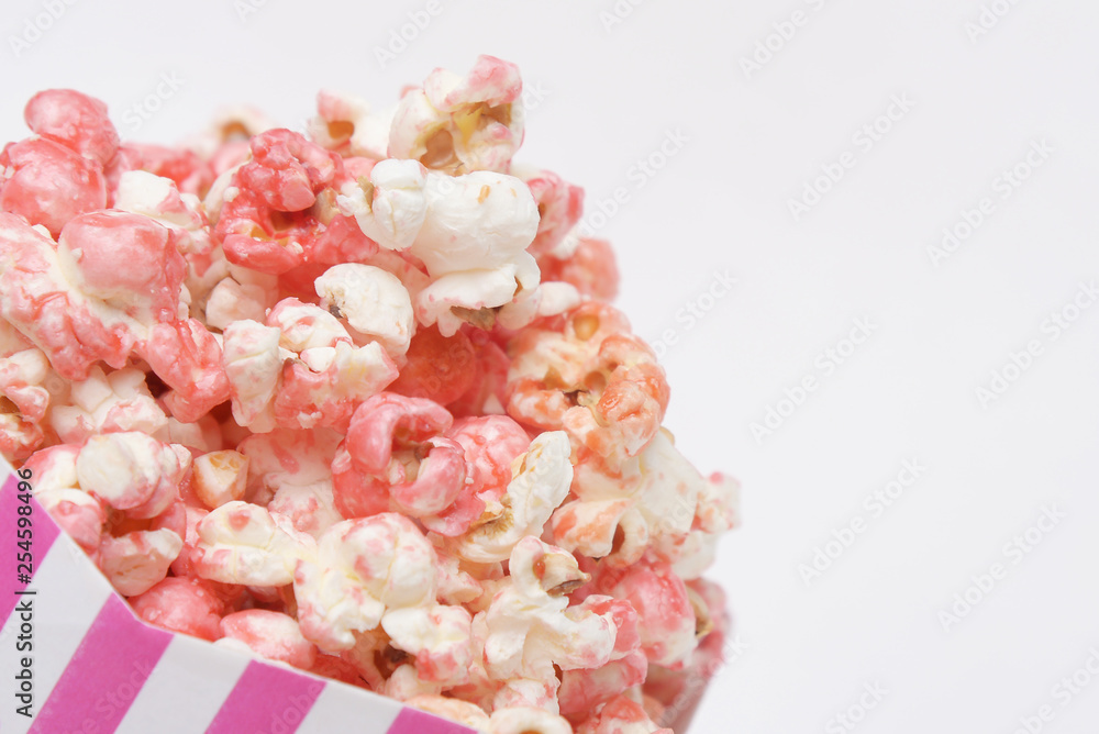strawberry popcorn in cup with white background strawberry popcorn in cup with white background