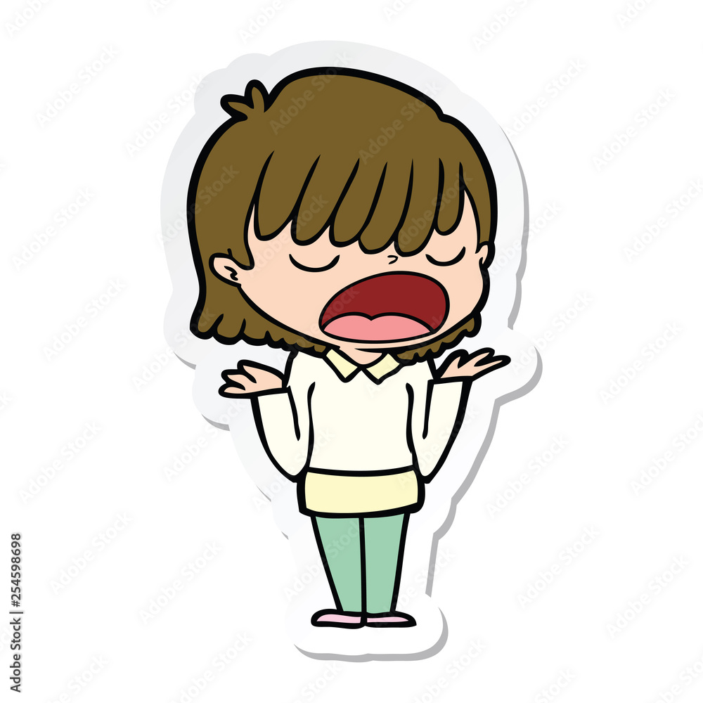 sticker of a cartoon woman talking loudly sticker of a cartoon woman talking loudly