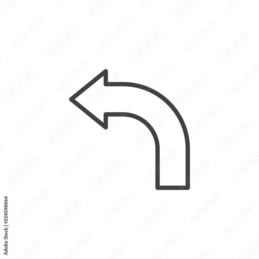 Curved left arrow line icon. linear style sign for mobile concept and web design. Left direction arrow outline vector icon. Symbol, logo illustration. Pixel perfect vector graphics Curved left arrow line icon. linear style sign for mobile concept and web design. Left direction arrow outline vector icon. Symbol, logo illustration. Pixel perfect vector graphics