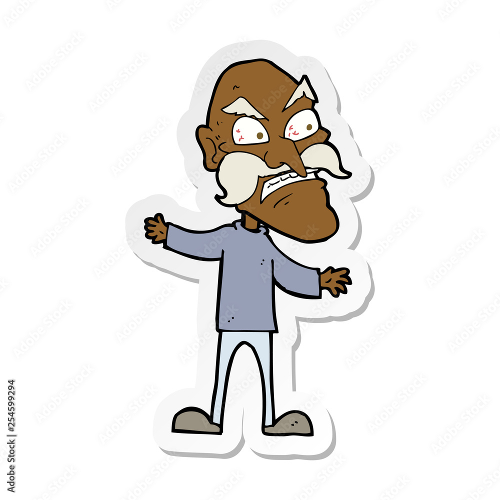 sticker of a cartoon angry old man sticker of a cartoon angry old man