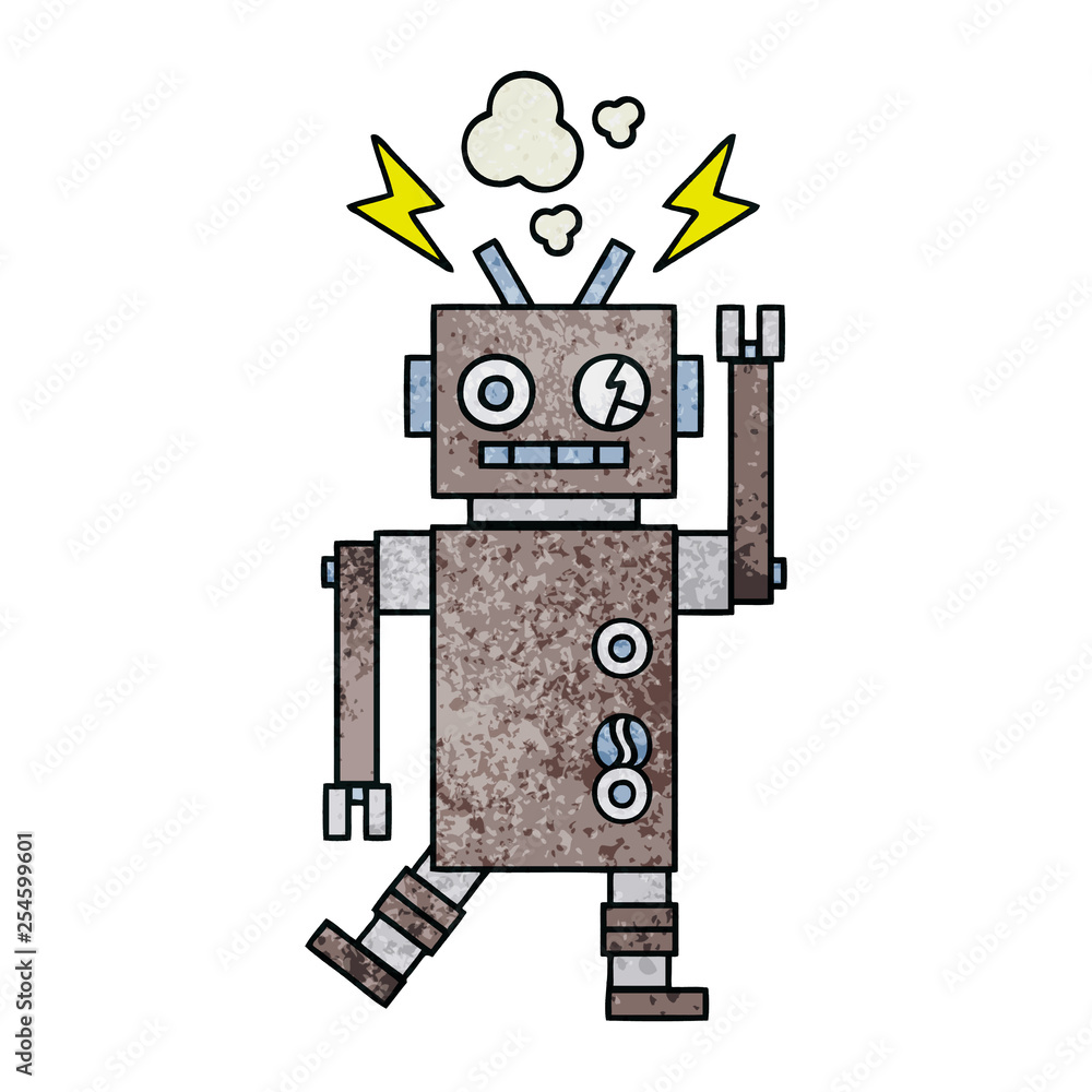 retro grunge texture cartoon malfunctioning robot retro grunge texture cartoon malfunctioning robot