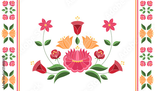 Hungarian folk pattern vector. Kalocsa embroidery floral ethnic ornament. Slavic eastern european print. Vintage traditional flower design for lumbar pillow case, gypsy blanket, boho home rug. photo