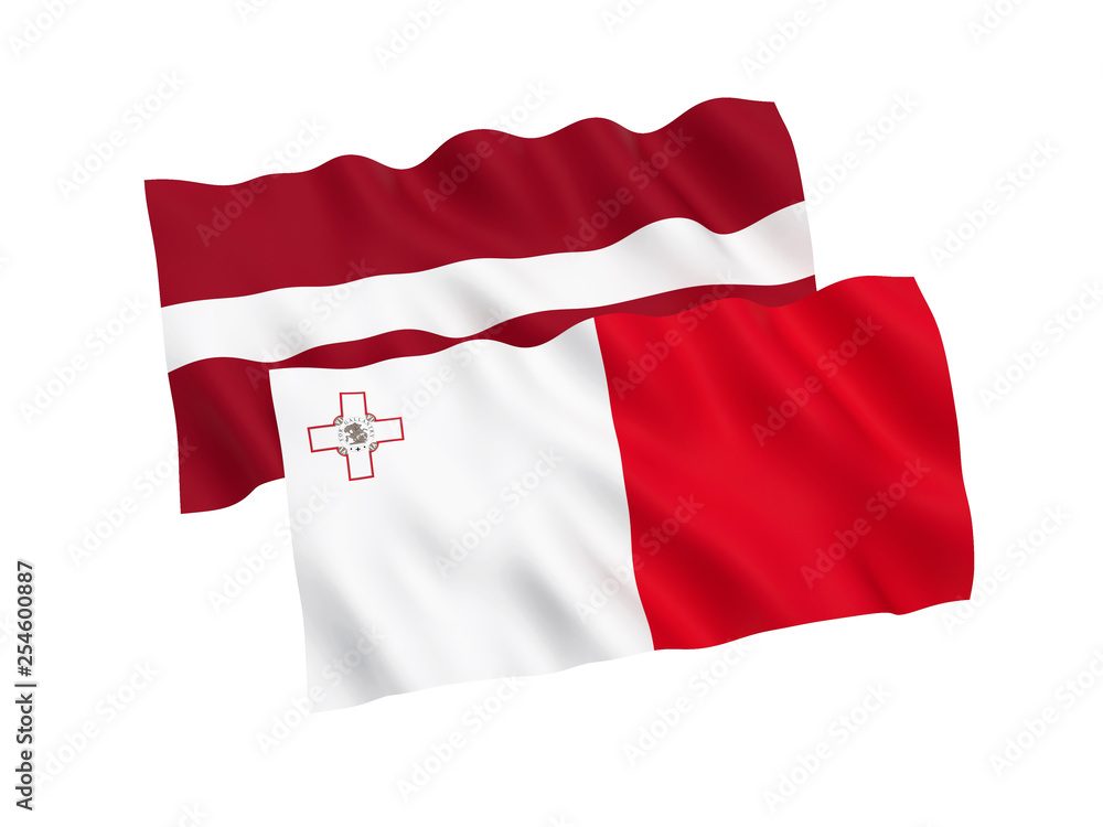 Flags of Malta and Latvia on a white background Flags of Malta and Latvia on a white background