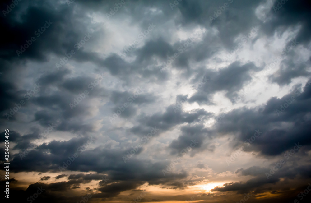 Sunset sky with clouds, Nature background