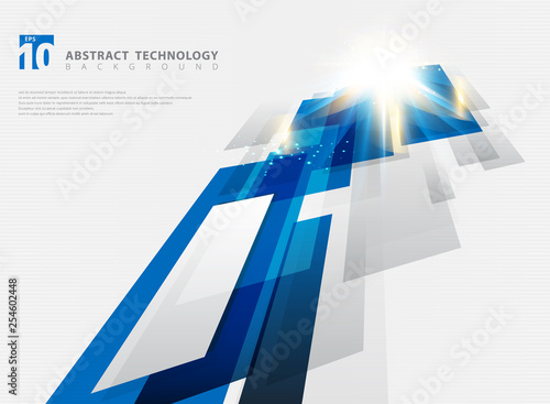 Abstract perspective technology geometric blue color shiny motion background and lines texture with lighting burst effect. You can use for brochure, print, ad, magazine, poster, website, magazine