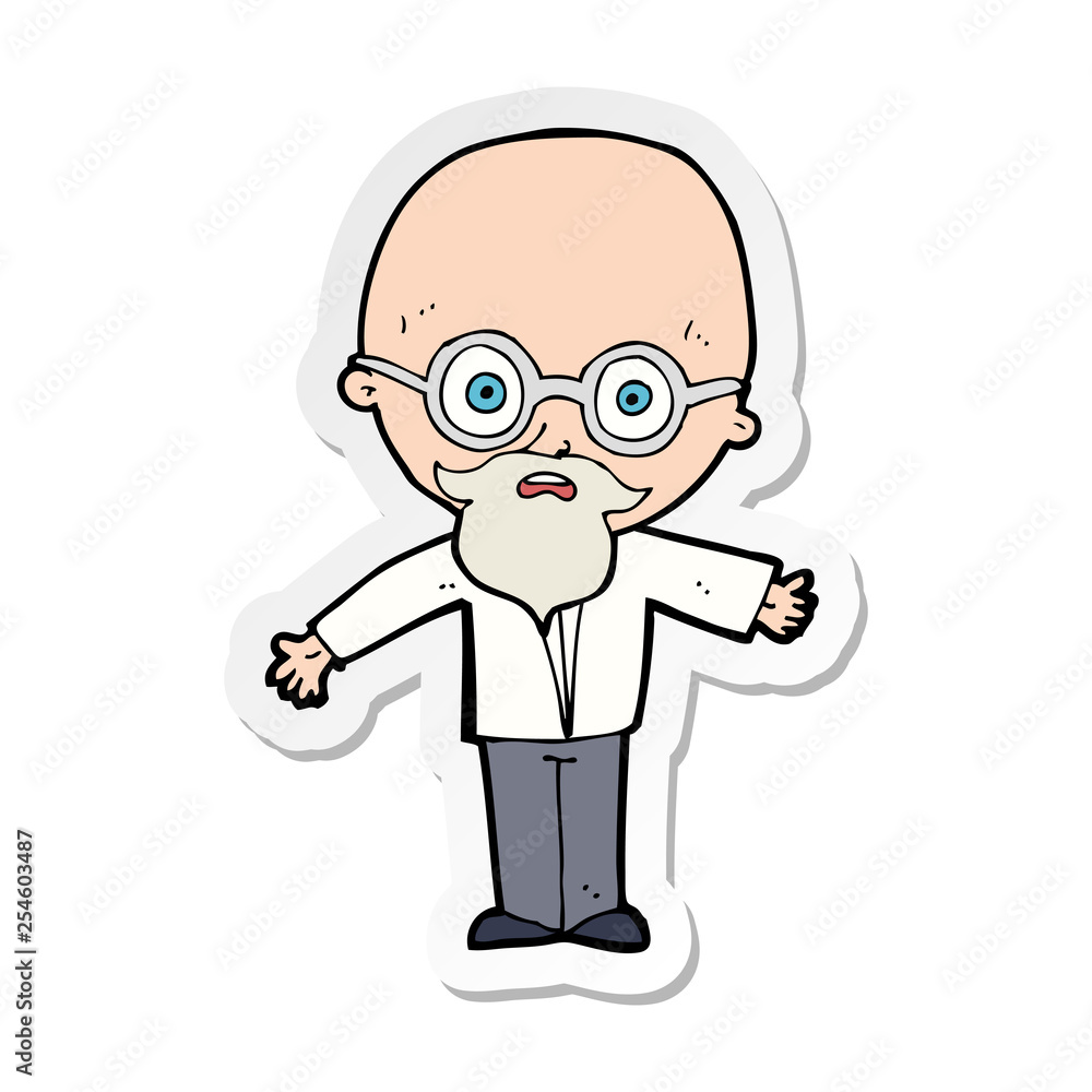 sticker of a cartoon genius scientist