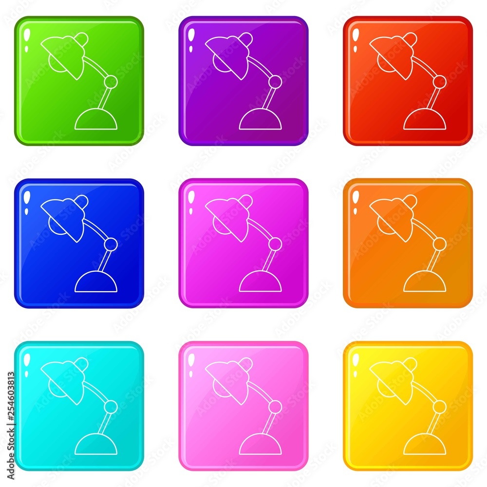 Table lamp icons set 9 color collection isolated on white for any design Table lamp icons set 9 color collection isolated on white for any design