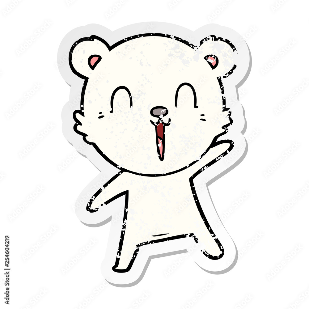 Fototapeta premium distressed sticker of a happy cartoon polar bear