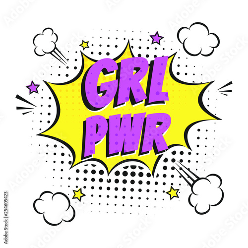 Comic Lettering GRL PWR In The Speech Bubbles Comic Style Flat Design. Dynamic Pop Art Vector Illustration Isolated On White Background. Exclamation Concept Of Comic Book Style Pop Art Voice Phrase