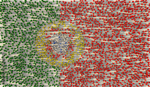 Large group of people forming Portugal national flag in social media and community concept on white background. 3d sign of crowd illustration from above gathered together