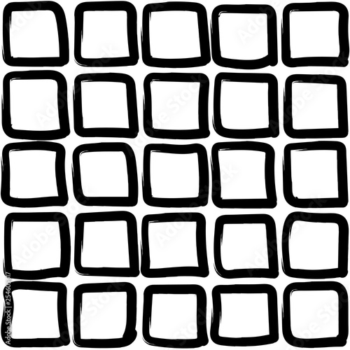 Squares - seamless pattern. Small black squares. Hand drawn uneven shapes. Background or texture for tissue, paper, etc.