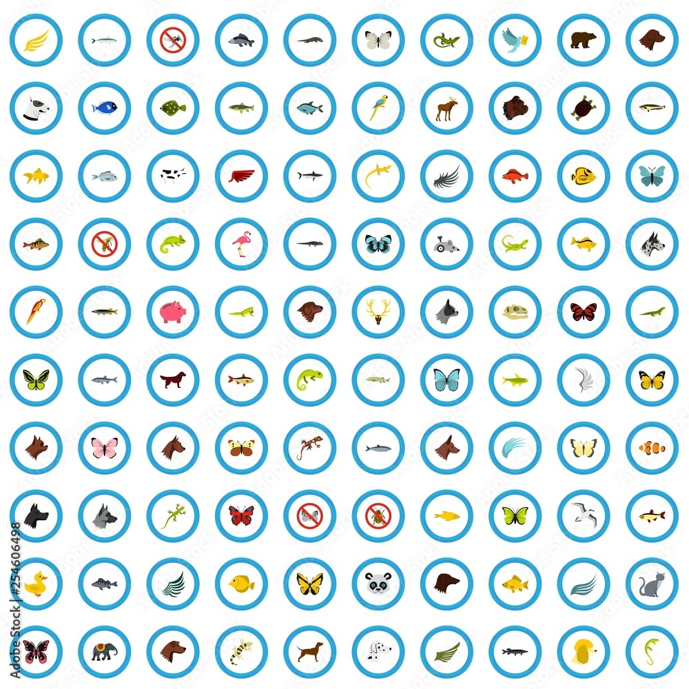 100 fauna icons set in flat style for any design vector illustration 100 fauna icons set in flat style for any design vector illustration