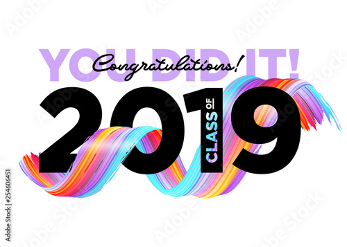 Congratulations Graduates Class of 2019 Vector Logo. Graduation Background Template. Greeting Banner for College Graduation Ceremony.