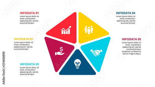 Photos Vector pentagon infographic with 5 options for presentation