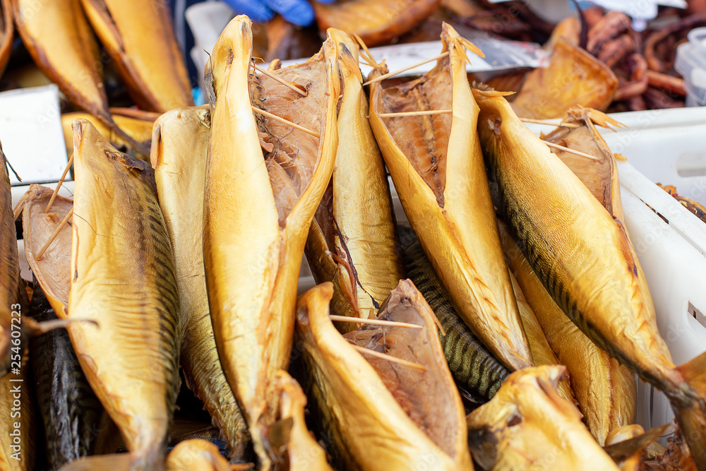 Fototapeta premium cold-smoked mackerel fish.