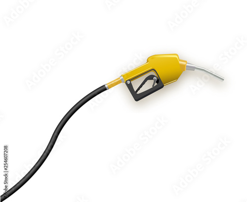 Fueling gasoline or diesel vector web banner. Fuel nozzle on hose of gas, ethanol or biodiesel, line art illustration. Filling stations network, petroleum company landing page