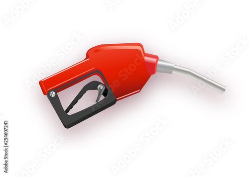 Fueling gasoline or diesel vector web banner. Fuel nozzle on hose of gas, ethanol or biodiesel, line art illustration. Filling stations network, petroleum company landing page