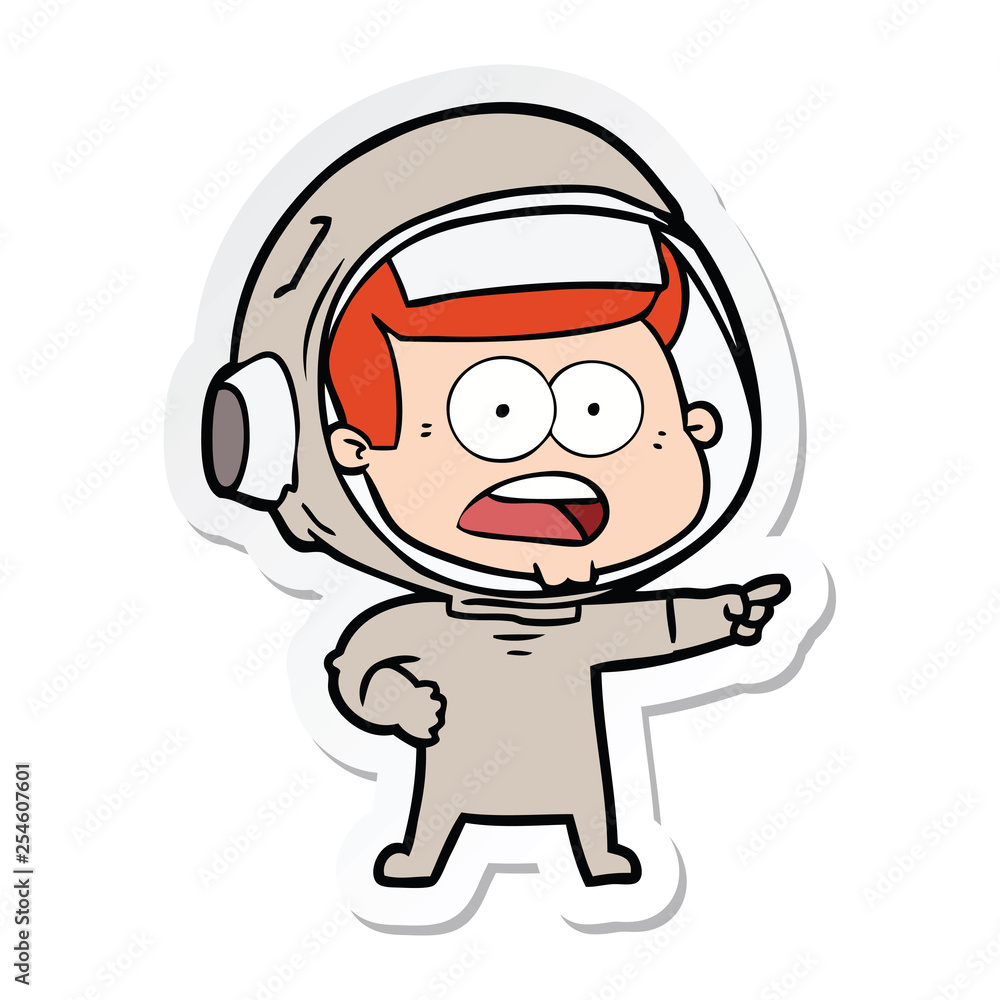 sticker of a cartoon surprised astronaut